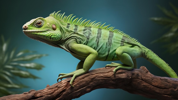 Un lézard vert assis au sommet d'une branche d'arbre