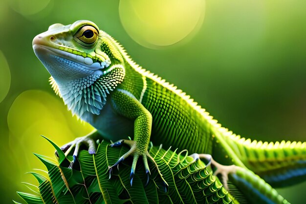 Un lézard vert est assis sur une feuille avec le mot lézard dessus.