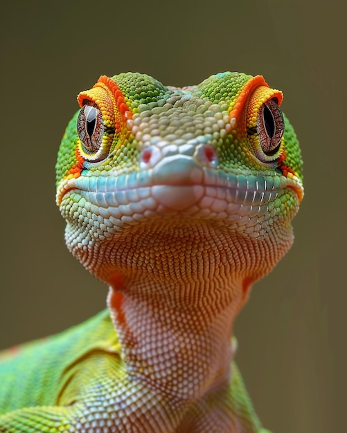 Photo un lézard vert et orange avec une queue rouge