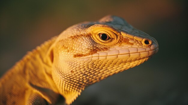 Un lézard avec un visage jaune et une bande noire sur son visage