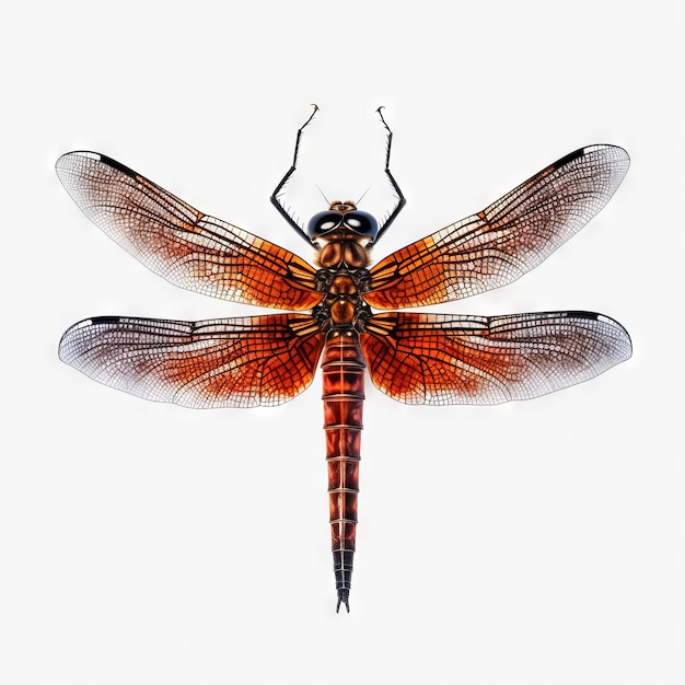 Une libellule avec des ailes orange et noire et le numéro 7 sur le dos.