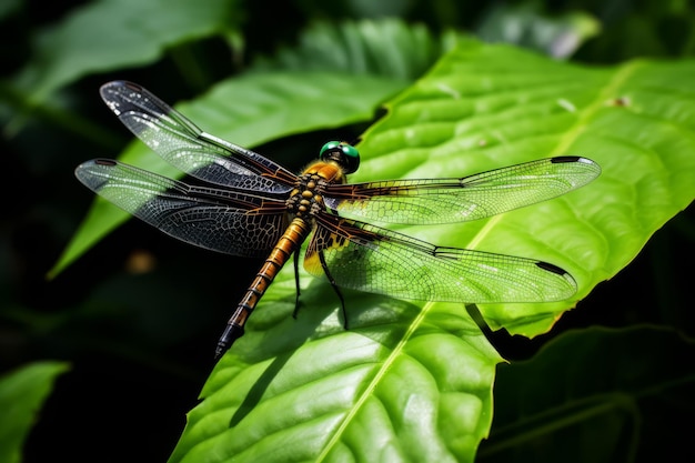 une libellule sur une feuille