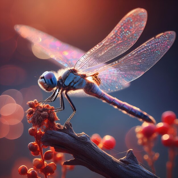 Photo libellule sur fond de fleur macro insecte