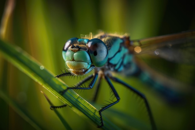 Libellule sur herbe générative ai