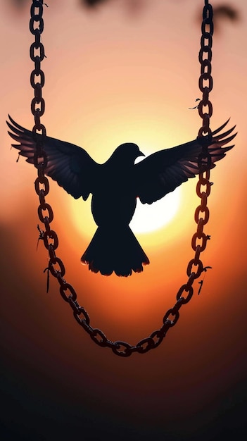 La libération de l'aube Pigeon shadow brise les chaînes signifiant la liberté soleil du matin toile verticale Mobil