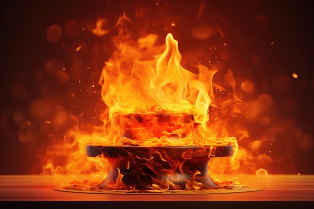 Libérer le feu culinaire Présentations innovantes de produits culinaires et alimentaires avec un podium enflammé