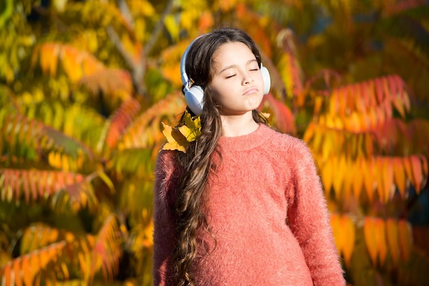 Libérez votre esprit ebook d'éducation en ligne pour les enfants profitez de l'inspiration du jour d'automne obtenez de la nature aimez la nature et la musique profitez de l'humeur d'automne du soleil petite fille écoutez le livre audio petit enfant dans le casque