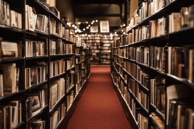 Librairie Bibliothèque avec livres Livres dans une librairie Étagères à livres Mise au point douce sélective générée par l'IA