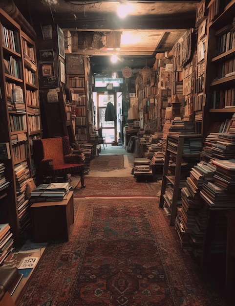 Une librairie avec un homme debout dans l'embrasure de la porte.