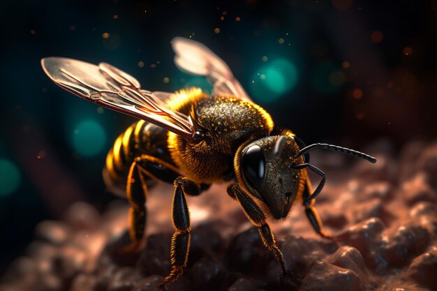 Libre d'une abeille avec un fond sombre Generative AI