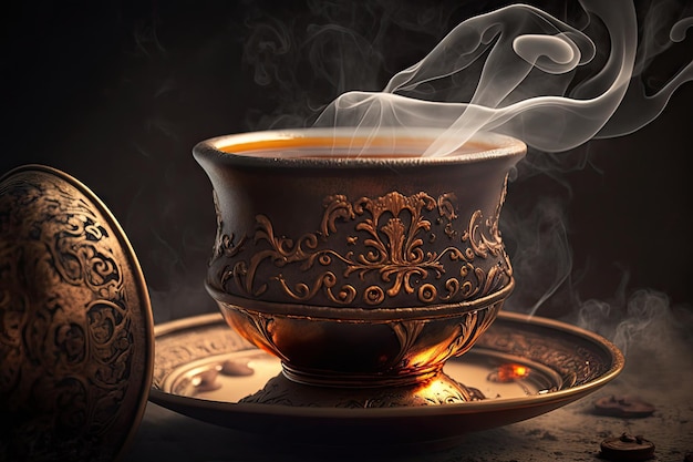 Libre de café turc avec de la vapeur s'élevant de la tasse