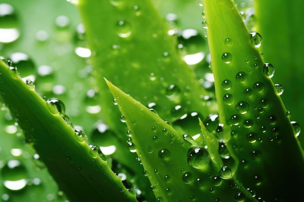 Libre de feuilles vertes d'aloe vera avec de nombreuses gouttes d'eau