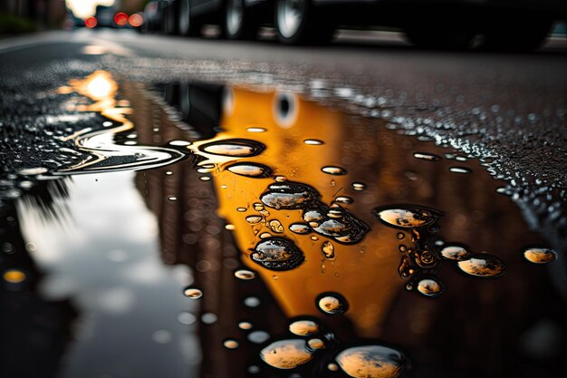 Libre de flaque d'eau avec des gouttes de pluie tombant d'en haut