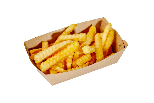 Libre De Frites Dans Un Récipient En Carton Isolé Sur Fond Blanc