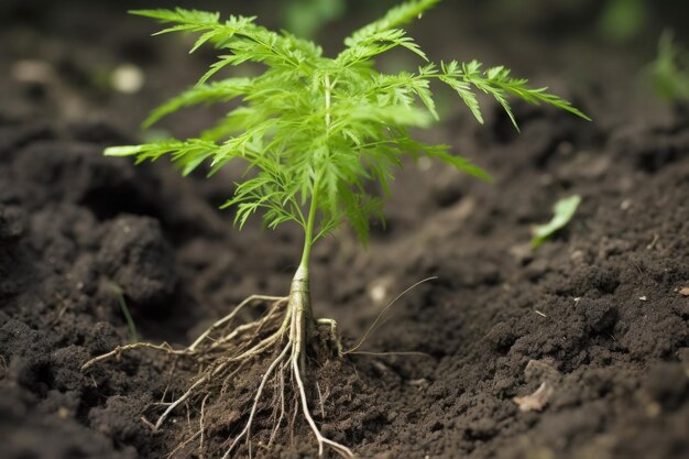 Libre d'un jeune arbre avec ses racines fermement dans le sol créé avec ai générative