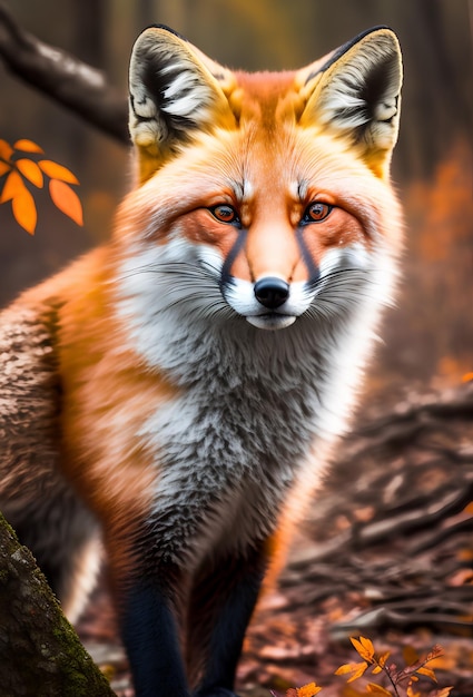 Libre d'un renard roux dans une forêt d'automne