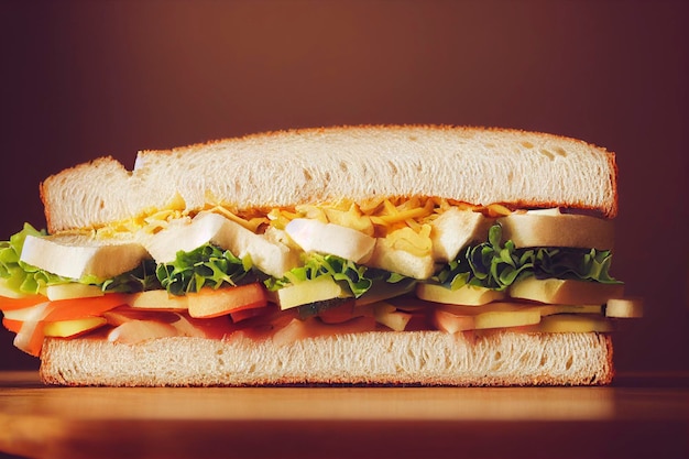 Libre d'un sandwich avec un assortiment de légumes biologiques sur une table en bois