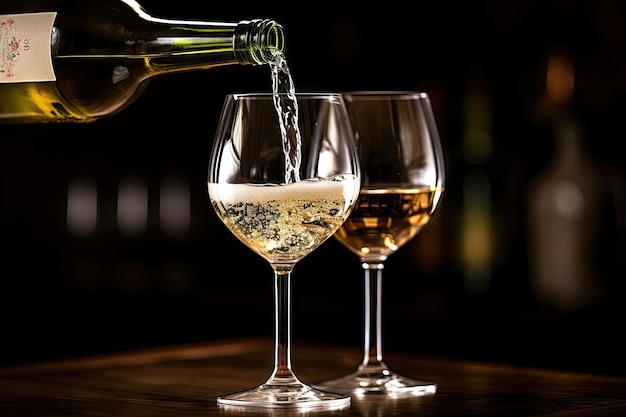 Libre de vin blanc versé dans des verres