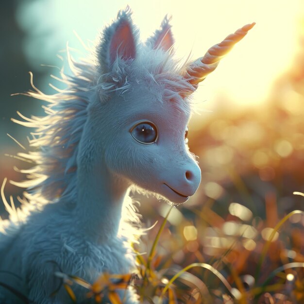 Une licorne blanche dans l'herbe