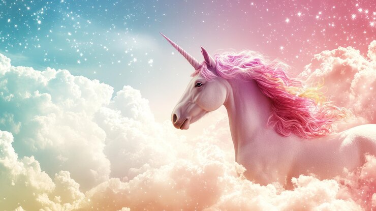 Photo une licorne blanche magique avec une crinière rose dans un ciel pastel