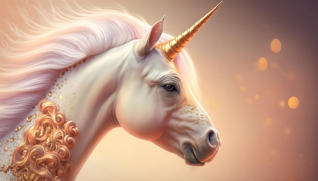 Une licorne avec une corne dorée sur la tête