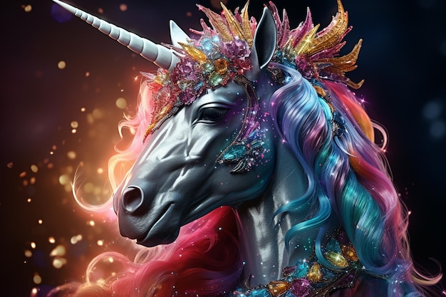 Licorne une créature mythique symbolisant la vertu un cheval avec une corne arc-en-ciel conte de fées queue brillante crinière poney blanc beau mythe animal magique mignon