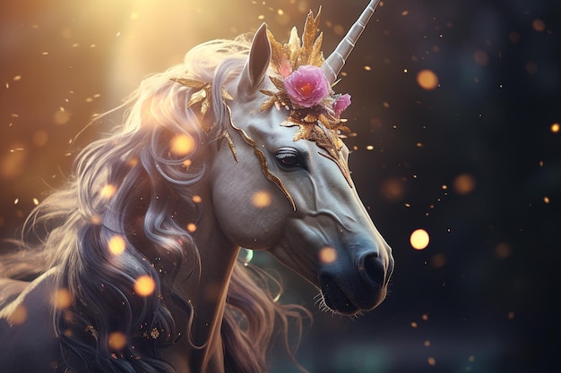 Licorne une créature mythique symbolisant la vertu un cheval avec une corne arc-en-ciel conte de fées queue brillante crinière poney blanc beau mythe animal magique mignon
