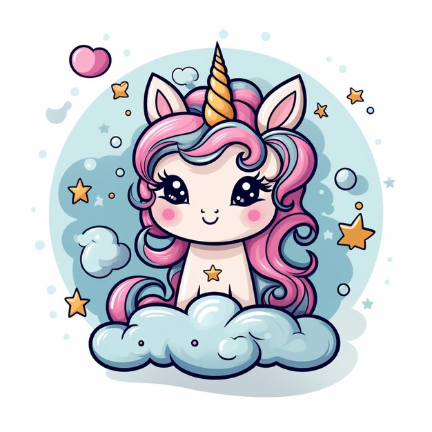 une licorne avec une crinière rose et une licorne sur la tête