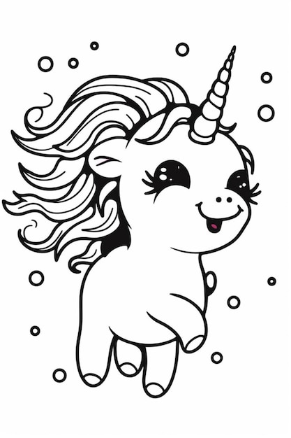 Photo une licorne de dessin animé avec une longue crinière et une corne sur sa tête