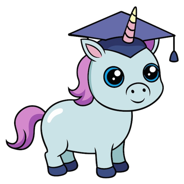 Photo une licorne de dessin animé porte une casquette de remise des diplômes et sourit.