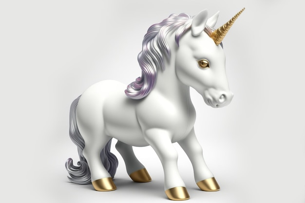 Licorne du corps entier 3d dans le centre de studio complet de style dessin animé en petit fond blanc