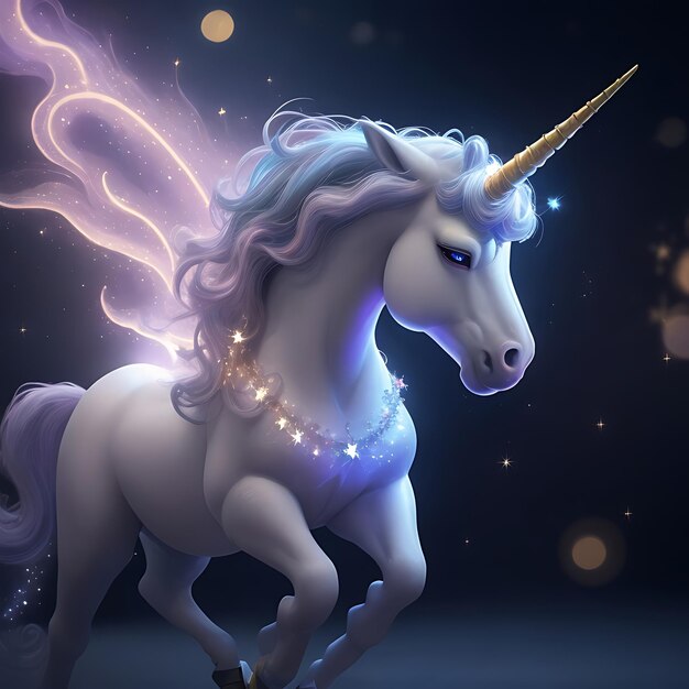 Photo la licorne évoque des spectacles de lumière éblouissants avec un battement de corne