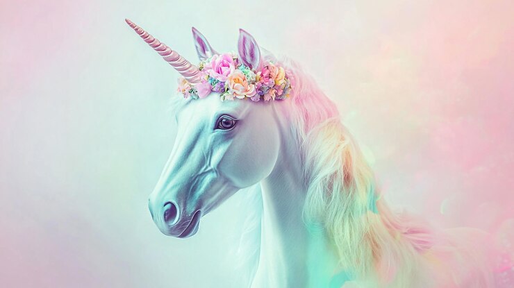 Photo une licorne avec une fleur sur la tête est montrée