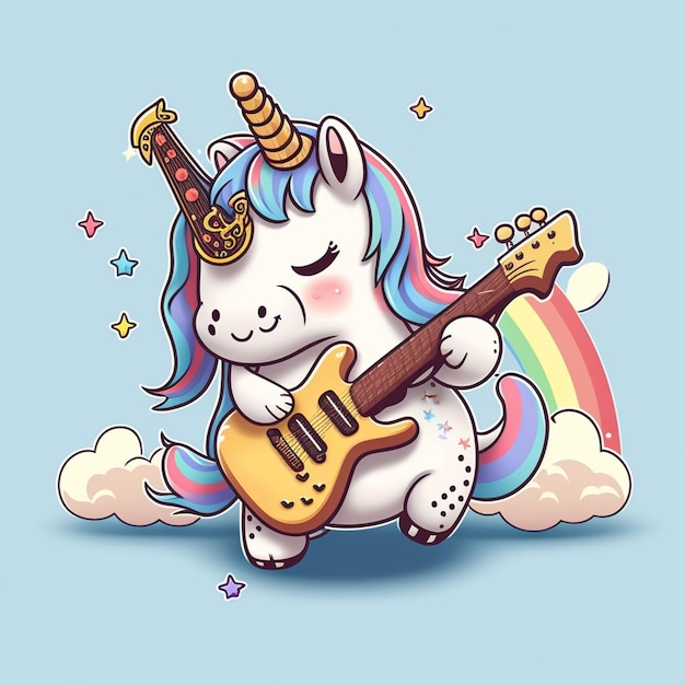 Photo une licorne jouant d'une illustration vectorielle de guitare