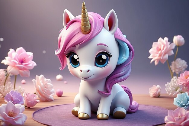 Une licorne mignonne en 3D