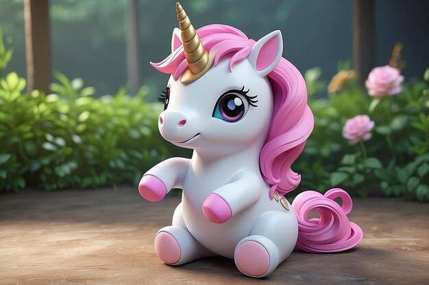 Une licorne mignonne en 3D