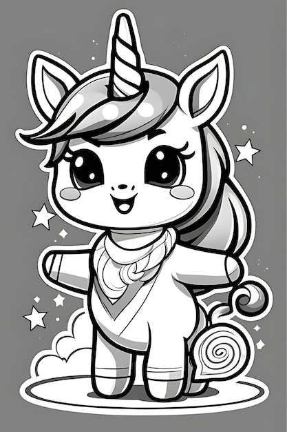 Licorne Readyto Print Vector Tshirt Art avec une simple page de coloriage de graffitis noir et blanc