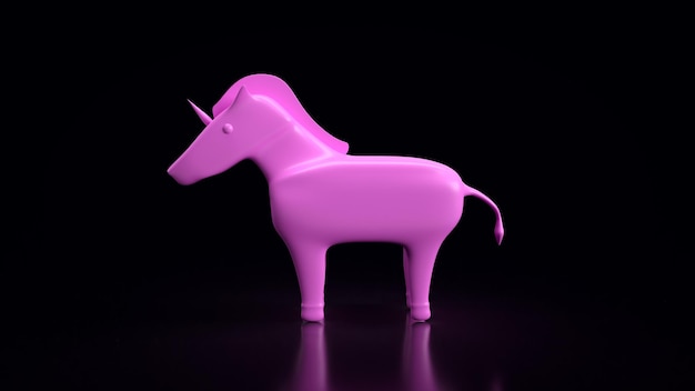 La licorne rose sur fond noir rendu 3d