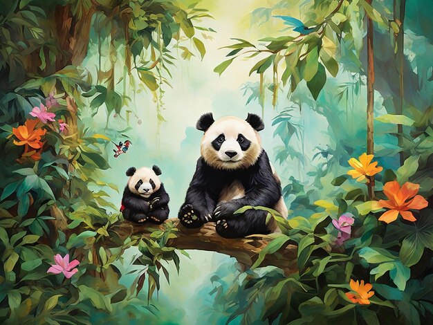 Le lien entre la mère et l'enfant panda crée un beau sentiment d'amour pour le panda.