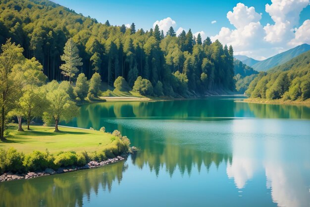 Lieu de détente Site pittoresque National 5A Montagne verte Lac d'eau douce Clean Green paysage naturel
