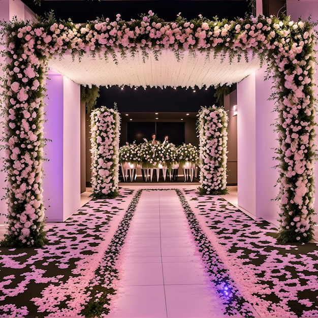 Un lieu de mariage décoré de fleurs et de verdure