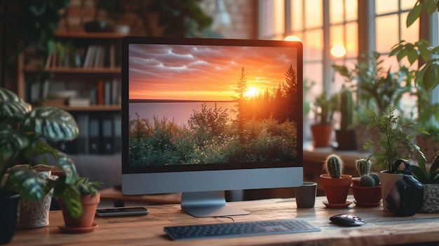 Photo un lieu de travail moderne avec ordinateur