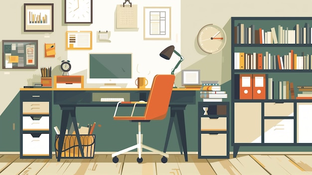 lieu de travail avec moniteur d'ordinateur sans personnes avec des articles de bureau