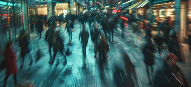 Des lieux publics bondés avec des gens qui passent et marchent dans la ville flux de circulation effet de flou de mouvement Lumière cinématographique