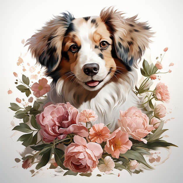 _light_colors_floral_dog_standing_clipart_digital_paintin