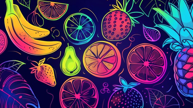 Une ligne d'art de fruits tropicaux pour une promotion de vente d'été