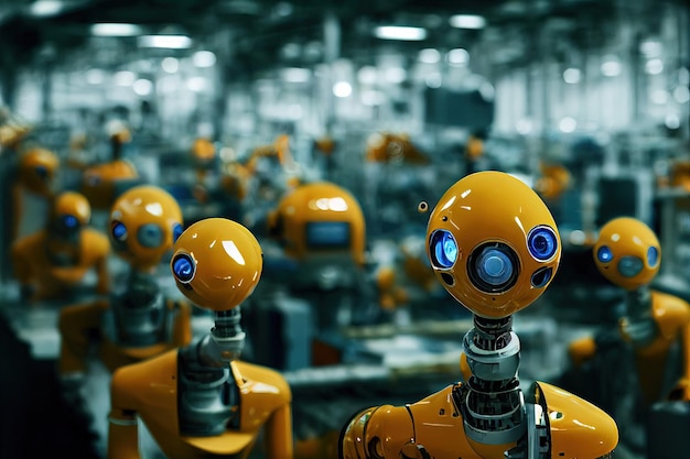 Ligne d'assemblage intérieure 3d dans une usine moderne robots industriels évolution de la technologie des bras robotiques dans la production mondiale