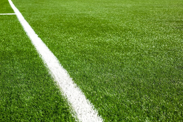 Ligne blanche sur l'herbe d'un terrain de football