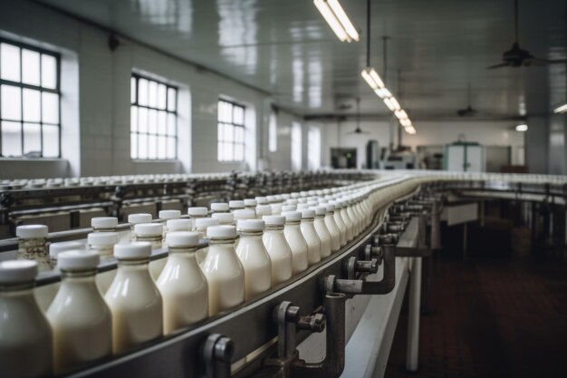 Ligne de convoyage de bouteilles de lait Generate Ai