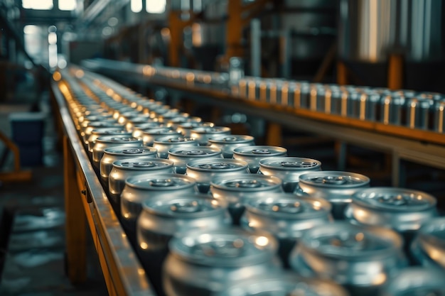 Ligne de convoyeur transportant des milliers de boîtes à boissons en aluminium à l'usine Concept de croissance industrielle